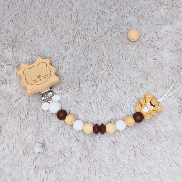 sujetachupetes-leon-oso-madera-silicona-bebe-neutro