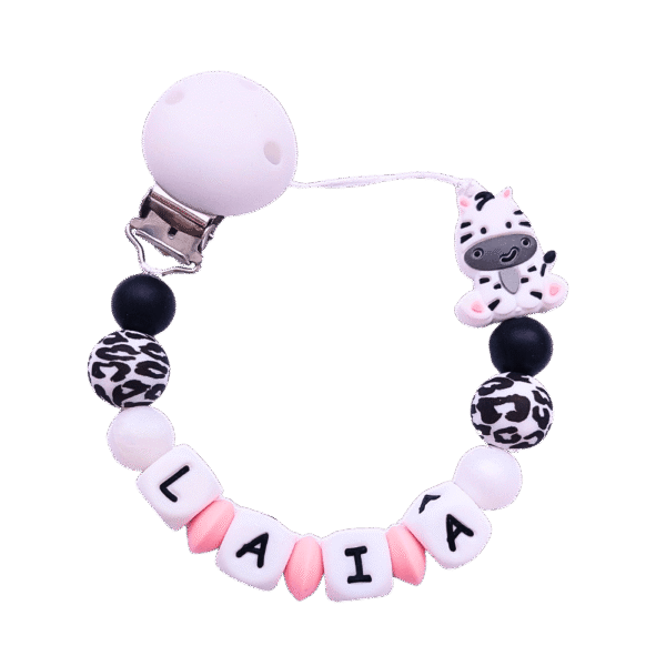 chupetero-cebra-personalizado-laia-blanco-negro-rosa-fondo-transparente