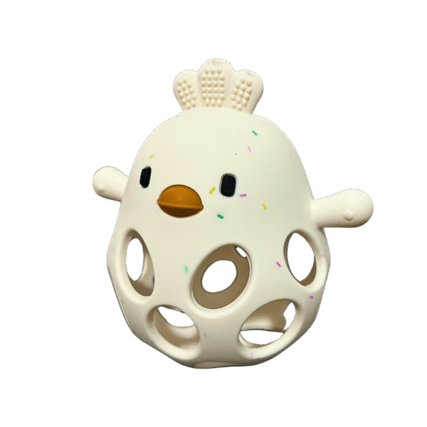 juguete-mordedor-sensorial-bebe-gallina-blanca-silicona-agujeros-fondo-transparente